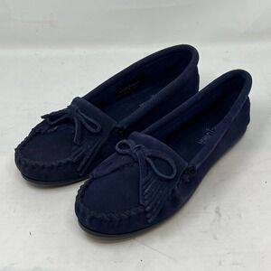 Minnetonka Newport Moc Navy Suede Moccasin Shoes Women's Size 7.5 VTG NEW